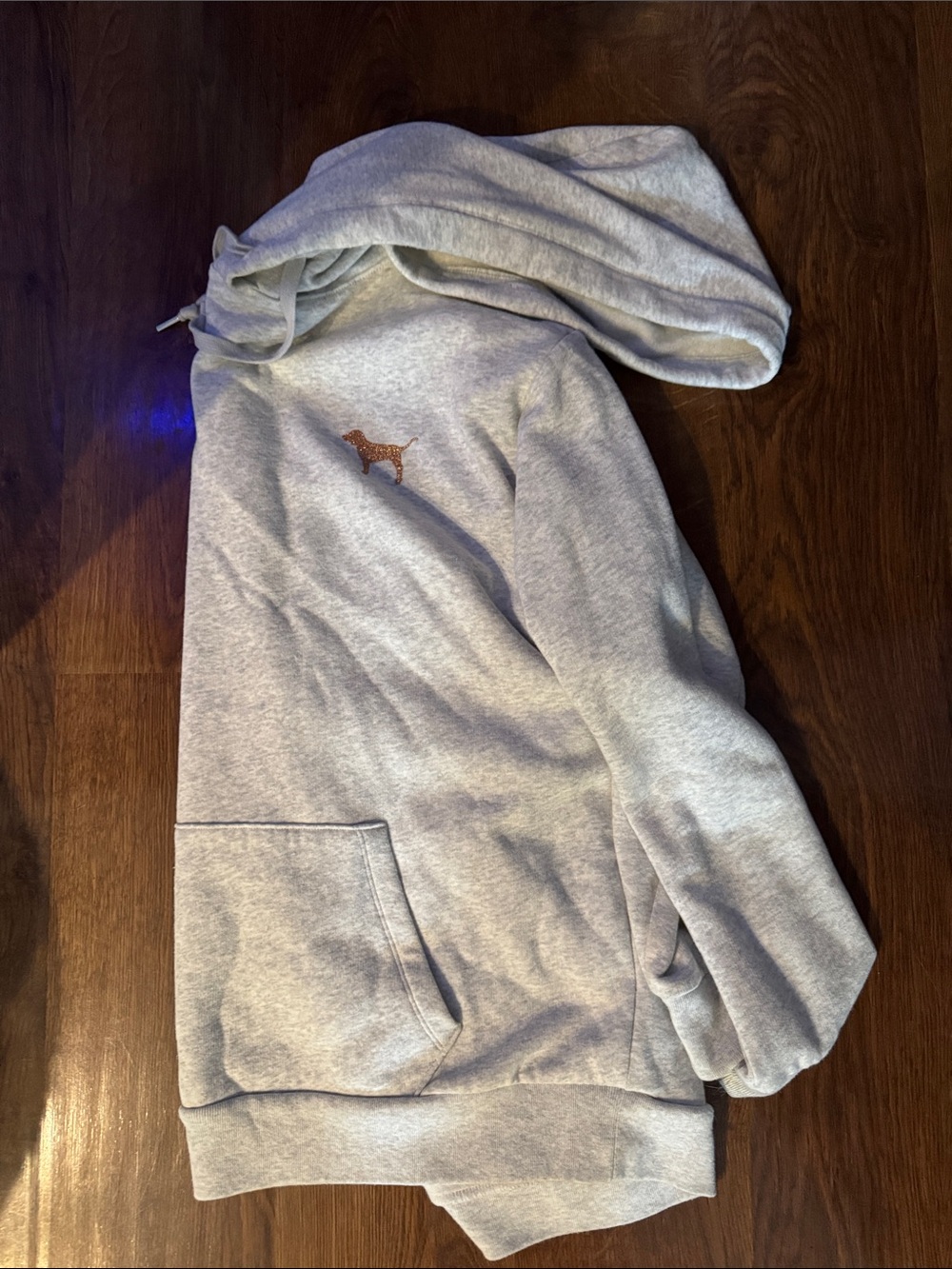 PINK Victoria's Secret Light Gray Hoodie with Copper Glitter Logo